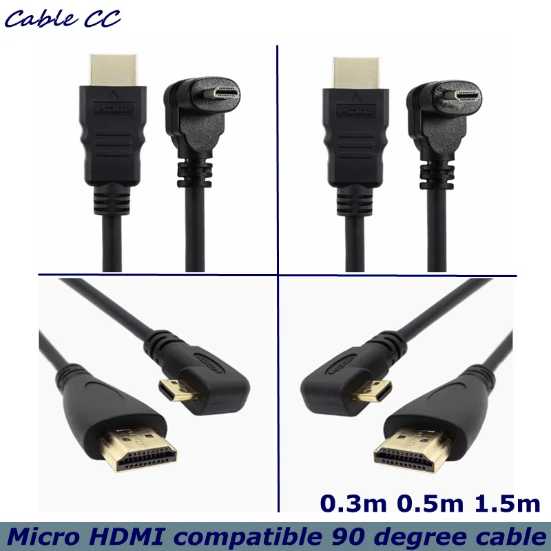 For Digital camera Sony a6400 GH4 tablet 50cm/150cm90 Degree Micro HDMI to HDMI-compatible UP/Left/Right Angle Micro HDMI Cable