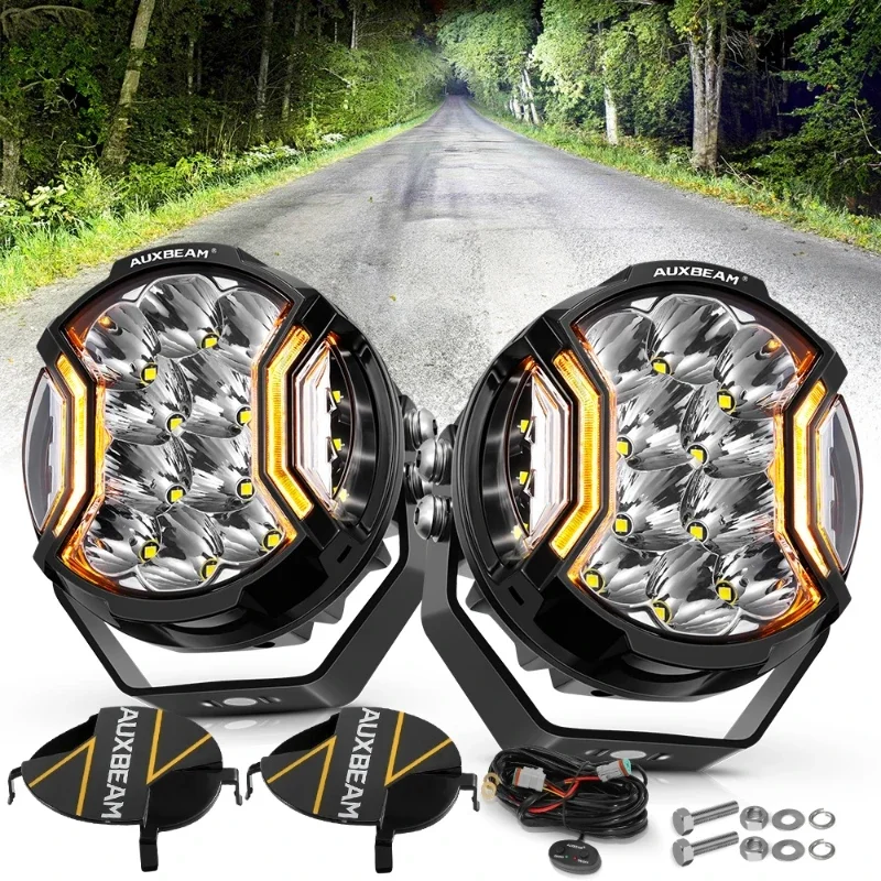 AUXBEAM 172W 5 Inch LED Light Pods Double Side Shooter Work Lamp Amber DRL for Truck Pickup Offroad