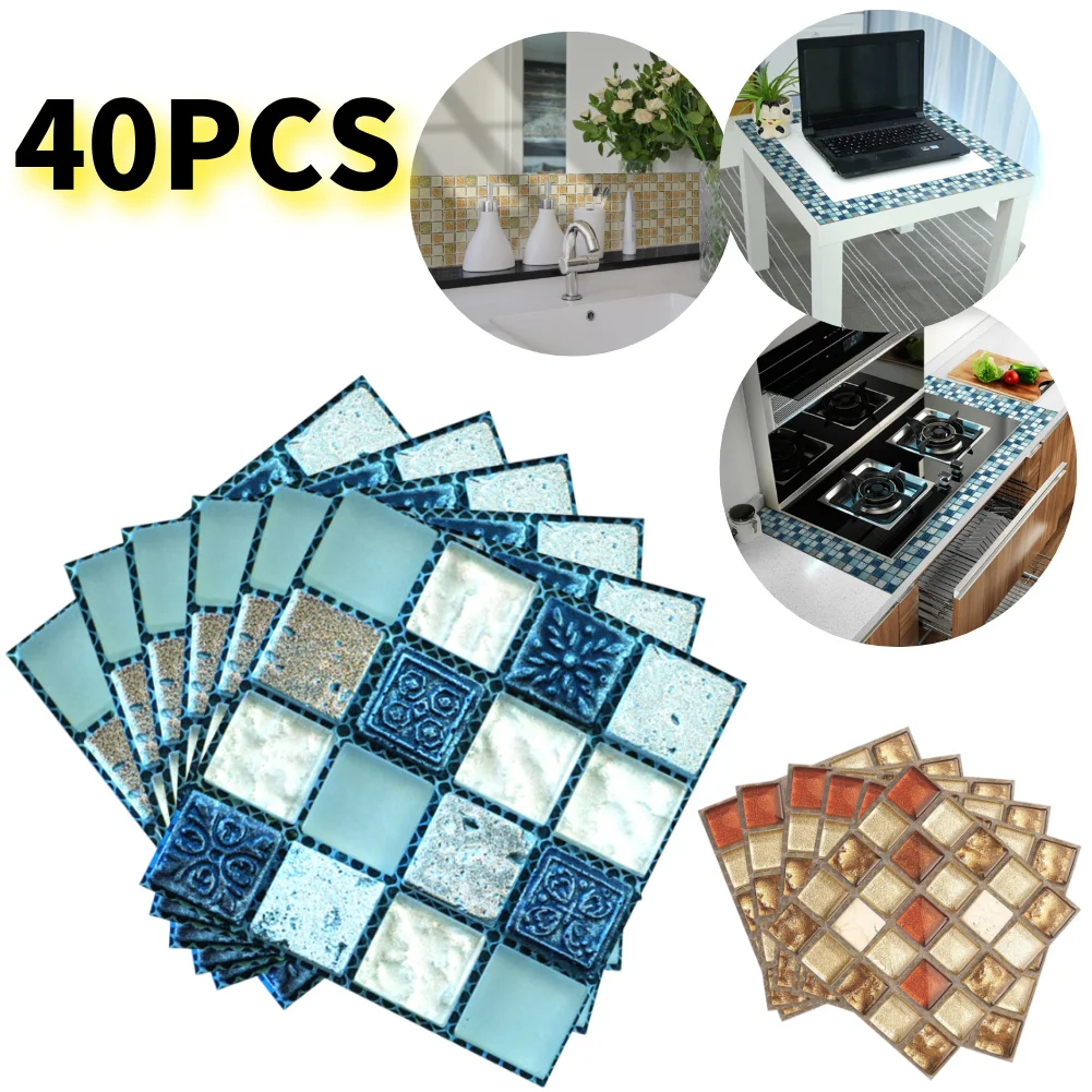 40 pièces/ensemble bricolage cuisine salle de bains autocollants imperméable auto-adhésif 3D ​ Tampons adhésifs pour carrelage, autocollants muraux, mosaïque, décor de décalcomanie