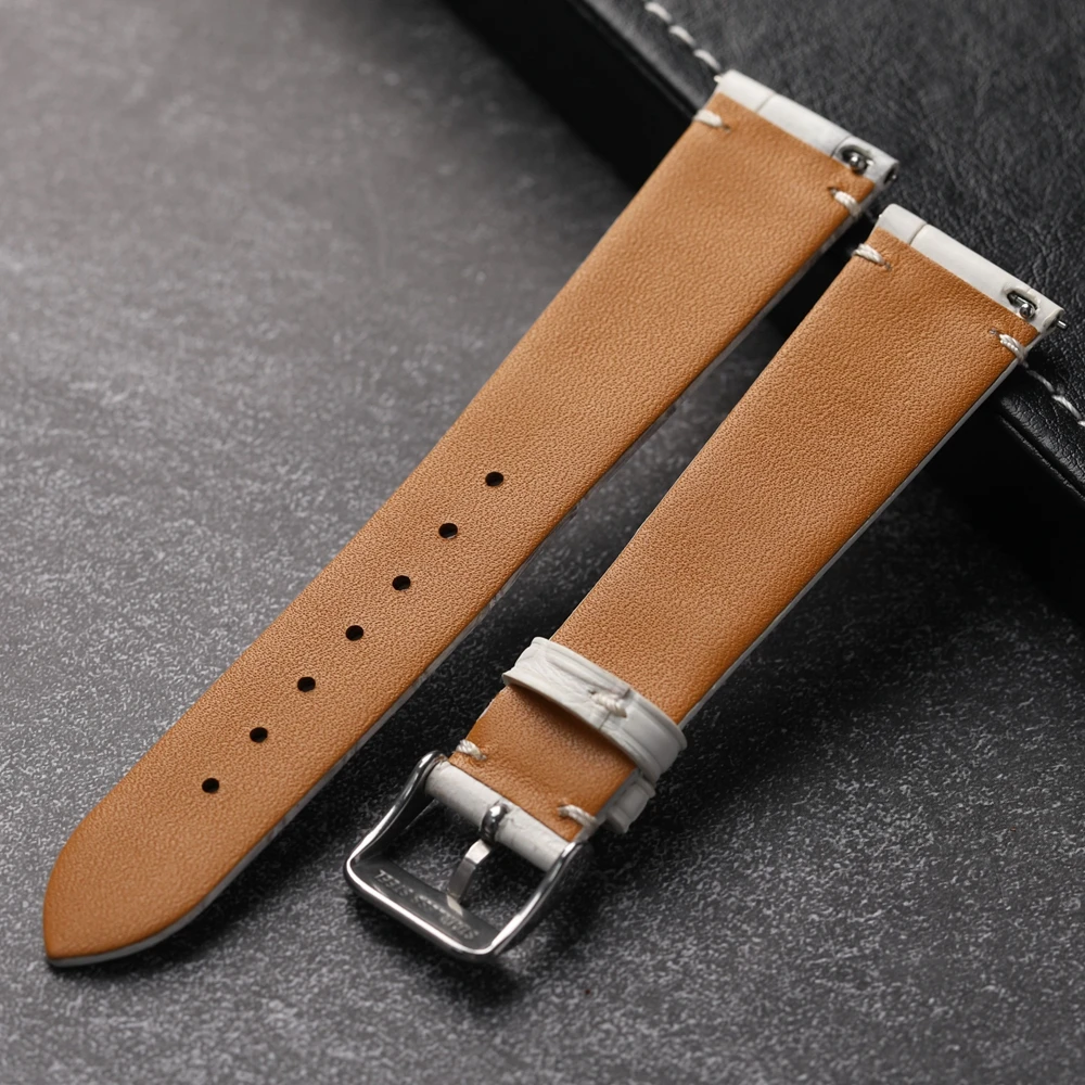 Handmade Crocodile Leather Strap Himalayan White Genuine Leather 20mm*16mm Vintage Ultra-Thin Quick Release Men Bracelet vintage