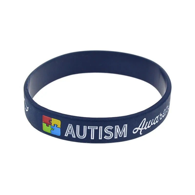 1 PC Autism Awareness Support Silicone Bracelet Inspirational Medical Rubber Wristband Deep Blue