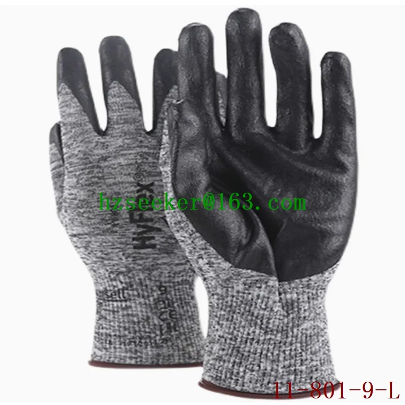 Ansell HYFLEX® 11-801(1 pair)safety gloves dark liner breathable nitrile coating  ZONZ™ Comfort Fit Technology