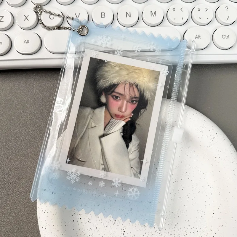 Clear Butterfly Snowflake Pattern PVC Zipper Pouch 3 Inch Polaroid Photocard Holder Badge Collectibles Storage Bag