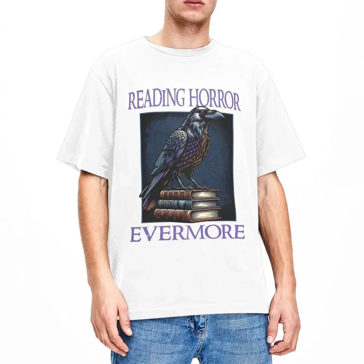 Vintage Reading Horror Raven Avid Reader Book Lover T-Shirts Men Women's 100% Cotton Goth Bibliophile Tees Shirt Gift Clothing