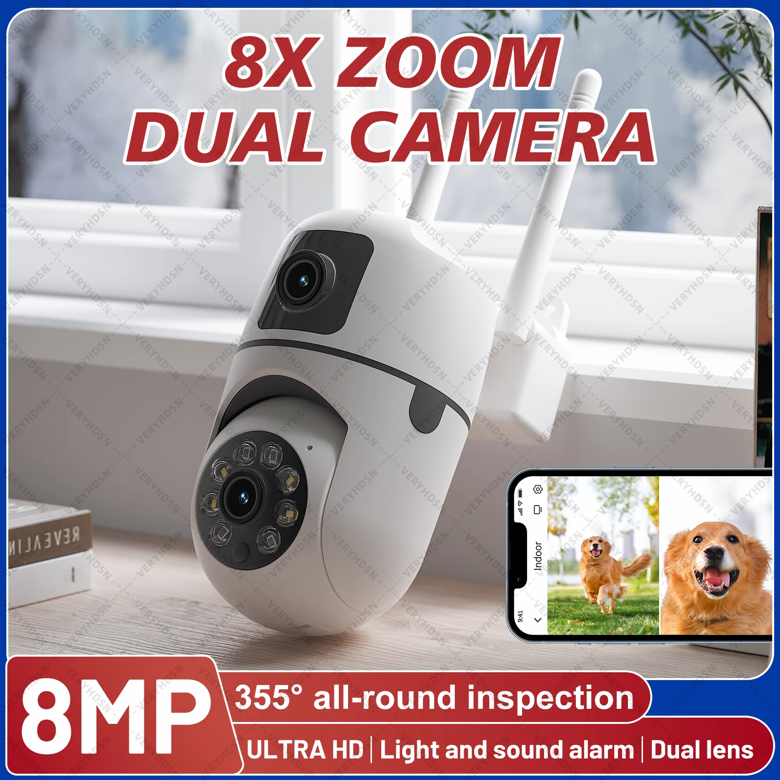 4K 8MP PTZ WiFi Surveillance Camera Dual Lens 4X Digital Zoom AI Human Detect Outdoor Night Vision CCTV Surveillance IP Camera