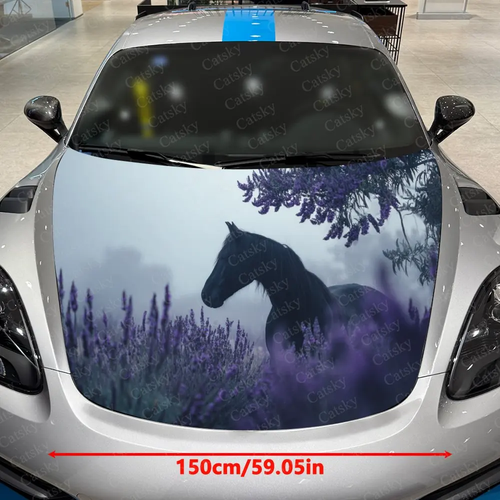 Lavender Field Black Horse Car Hood Stickers, Waterproof And Wear-resistant Decorative Stickers, Suitable For Various SUV Models