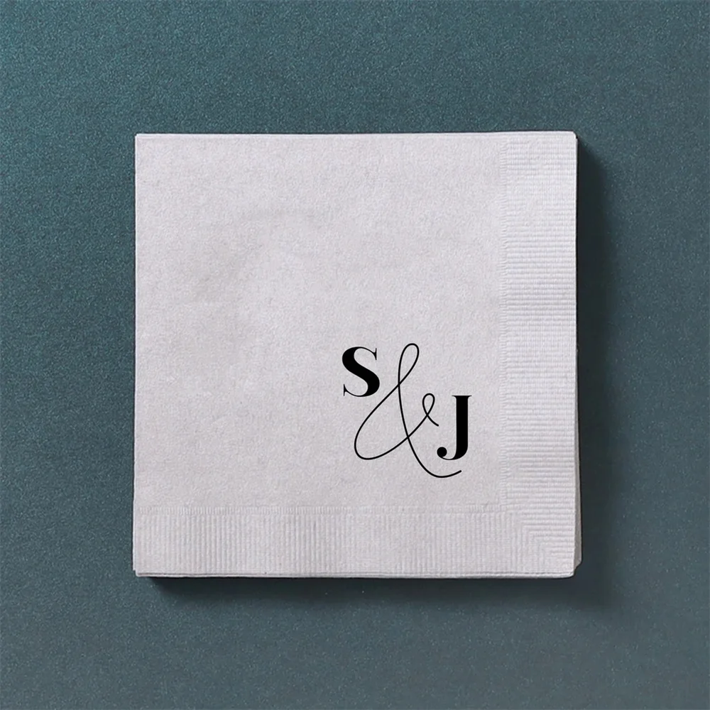 50PCS Bold & Modern Initials Napkin - Personalized Custom Printed Cocktail Napkin, Bar Napkins