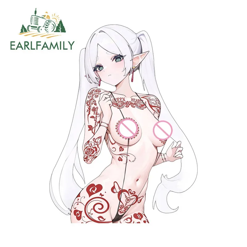 

EARLFAMILY Frieren Waifu Tattoo Car Sticker Anime Hentai Naked White Loli Decal Windows Laptop Vinyl Motorcycle Accessories