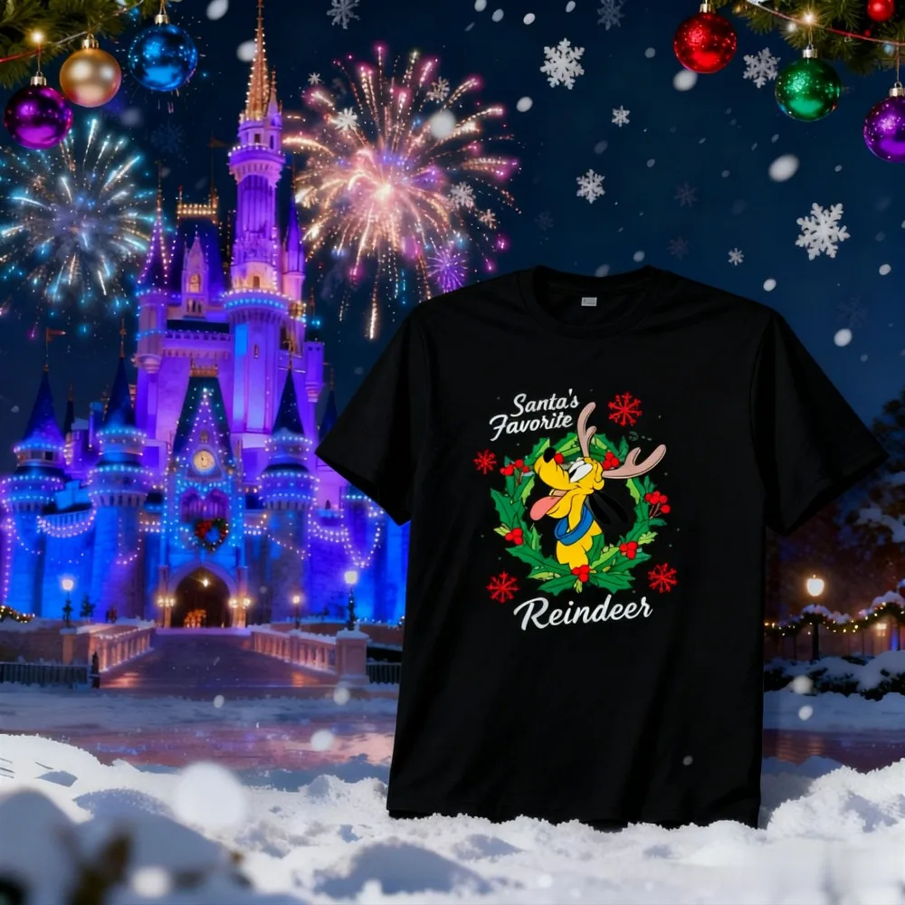 

Pluto Disney Christmas Wish Пара с короткими рукавами Мужская женская семейная одежда для родителей и детей Свободная трендовая удобная футболка Новинка