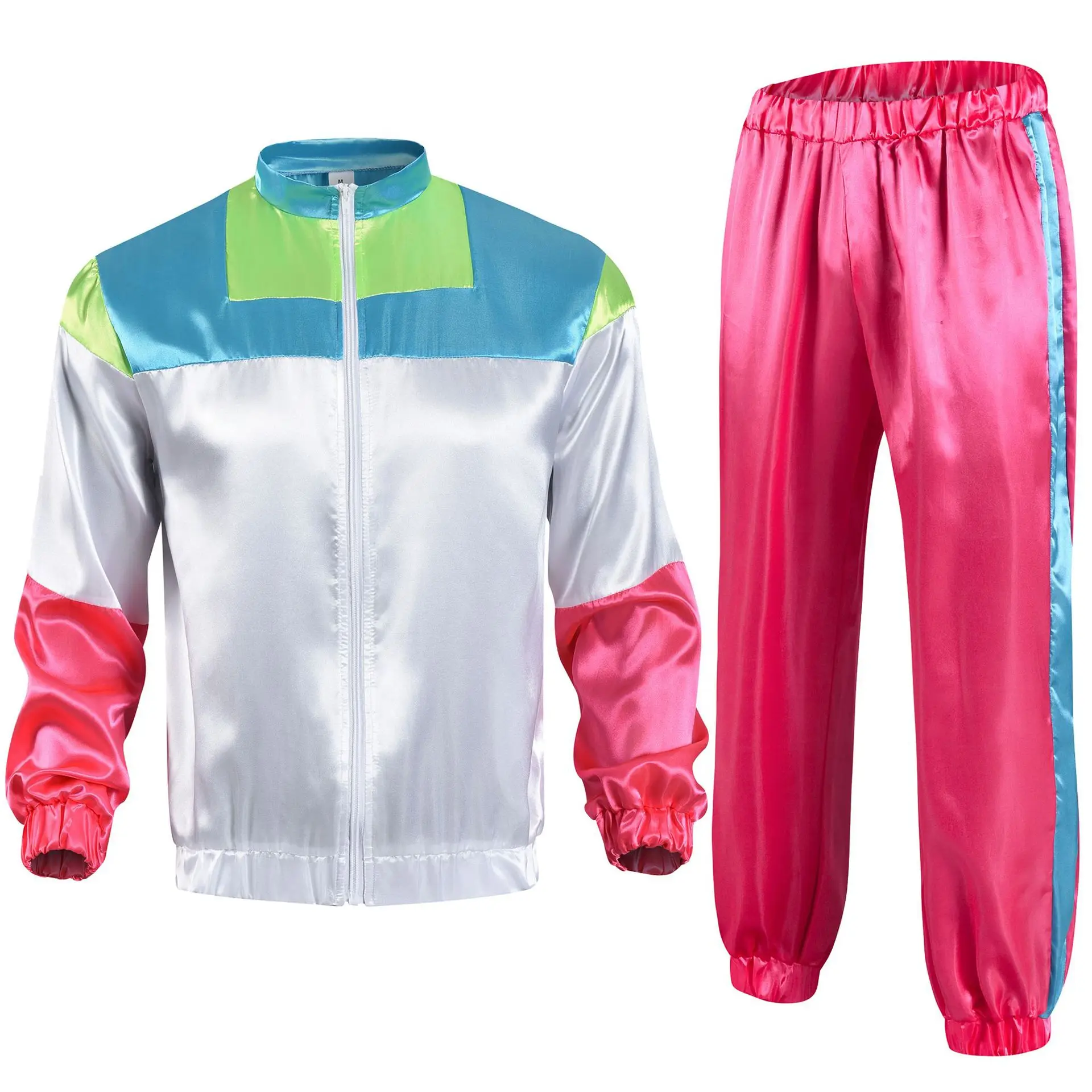 

80s Tracksuit Hippie Costumes for Boys and Girls Retro Disco Outfits Hip Hop Top Pants Set Sportswear Blue Pink Baseball Uniform