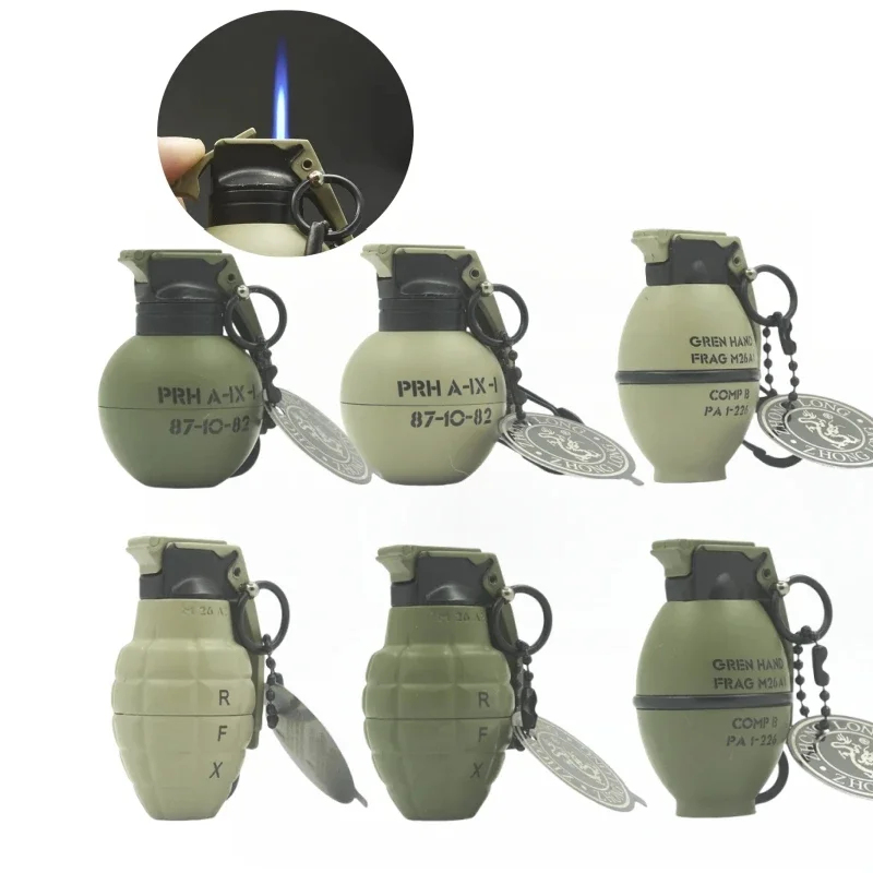 New Windproof Mini Keychain Lighter Metal Jet Flame Simulation Military Grenade Prop Model Portable Lighter Men's Gift