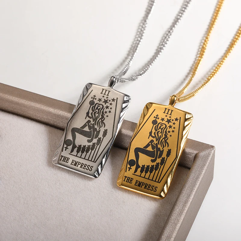 باطني التارو قلادة قلادة للنساء الذهب اللون الفولاذ المقاوم للصدأ قلادة مربعة مجوهرات شخصية التوصيل المجاني