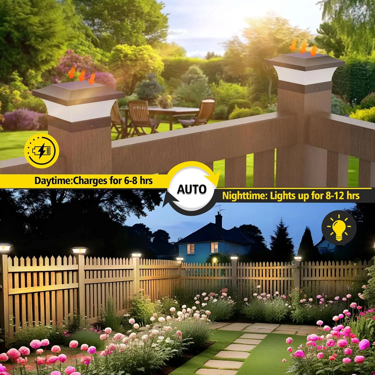 Solar Post Cap Lights 3000K 6000K Outdoor Garden Waterproof LED Fence Lights for 4x4 Wooden Post Gate Cottage Solar Column Lamp