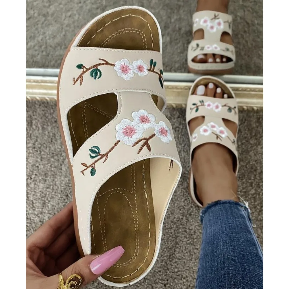 Rimocy Stickerei Blumen pantoffeln Frauen Soft Bottom Beach Slides Frau Sommer Slip on Sandalen plus Größe 43 Flip Flops Mujer