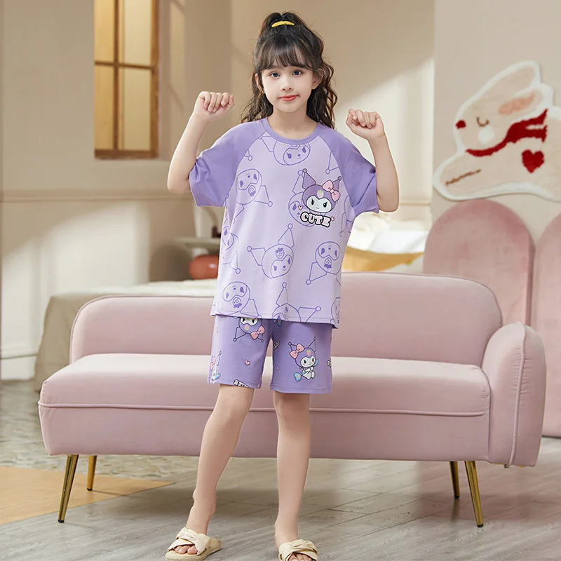 Sanrio-子供用の半袖パジャマ,家庭服,ラウンドネックの服,かわいい漫画,私のメロディー,女の子用の服,新しい