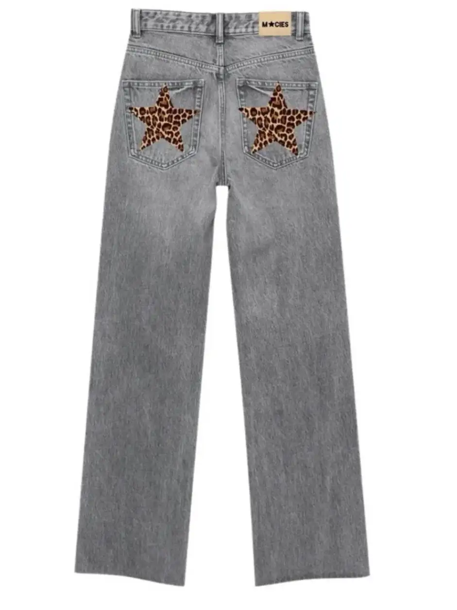 

ex Свободные винтажные джинсы с леопардовым звездами, брюки, прямые повседневные брюки для мужчин и женщин