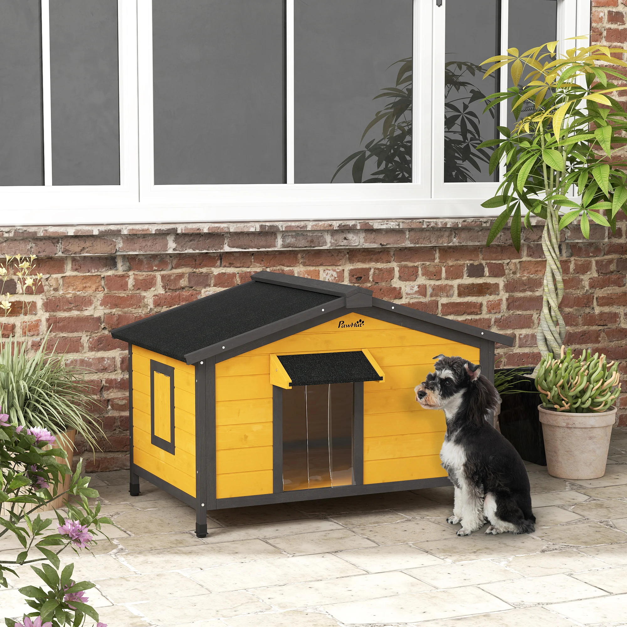 PawHut Caseta para Perros Exterior con Techo Asfáltico 97x72x65cm Madera Natural