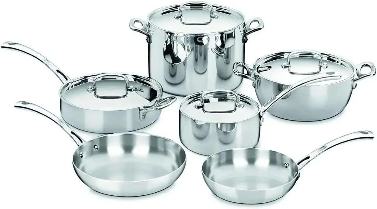 French Classic Tri-Ply Stainless 10-Piece Cookware Set, Silver