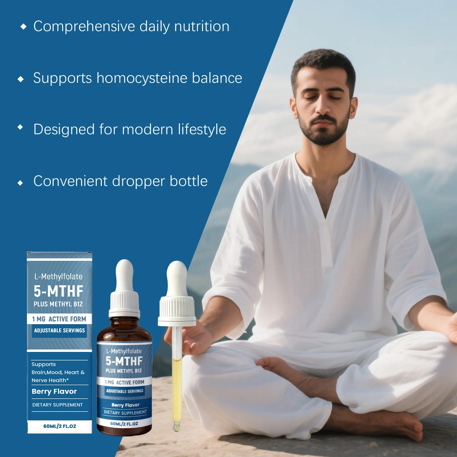 Active L-Methylfolate Methyl Balance Drops Vitamin B12 Sublingual Liquid Support Emotional Hormone Balance Immune Heart Health
