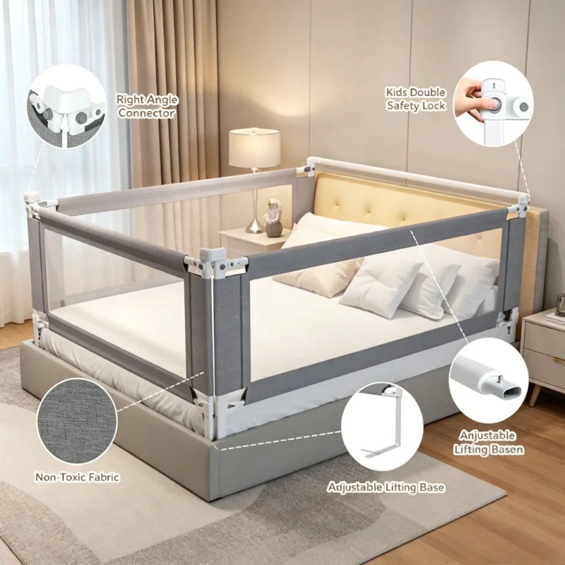 Bed Safety Rail No-drill Baby Guardrail Anti Fall Bed Barrier Bed Safety Fence Suitable for Twin Queen King Full Size Beds