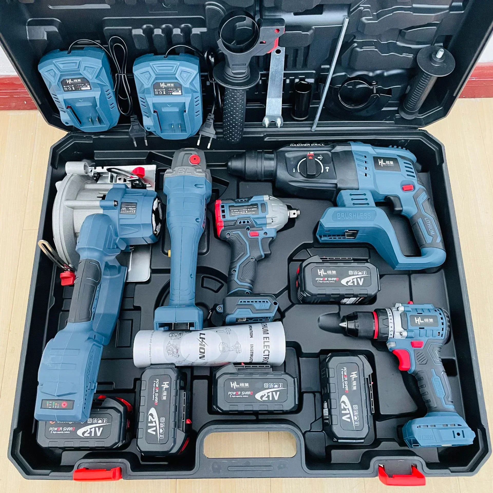 

HENGLAI Stock!!! Big Discount available Sales for MKT Combo Power Tools 5 Kits Tool Set 20v Volt Cordless Drills Battery DIY