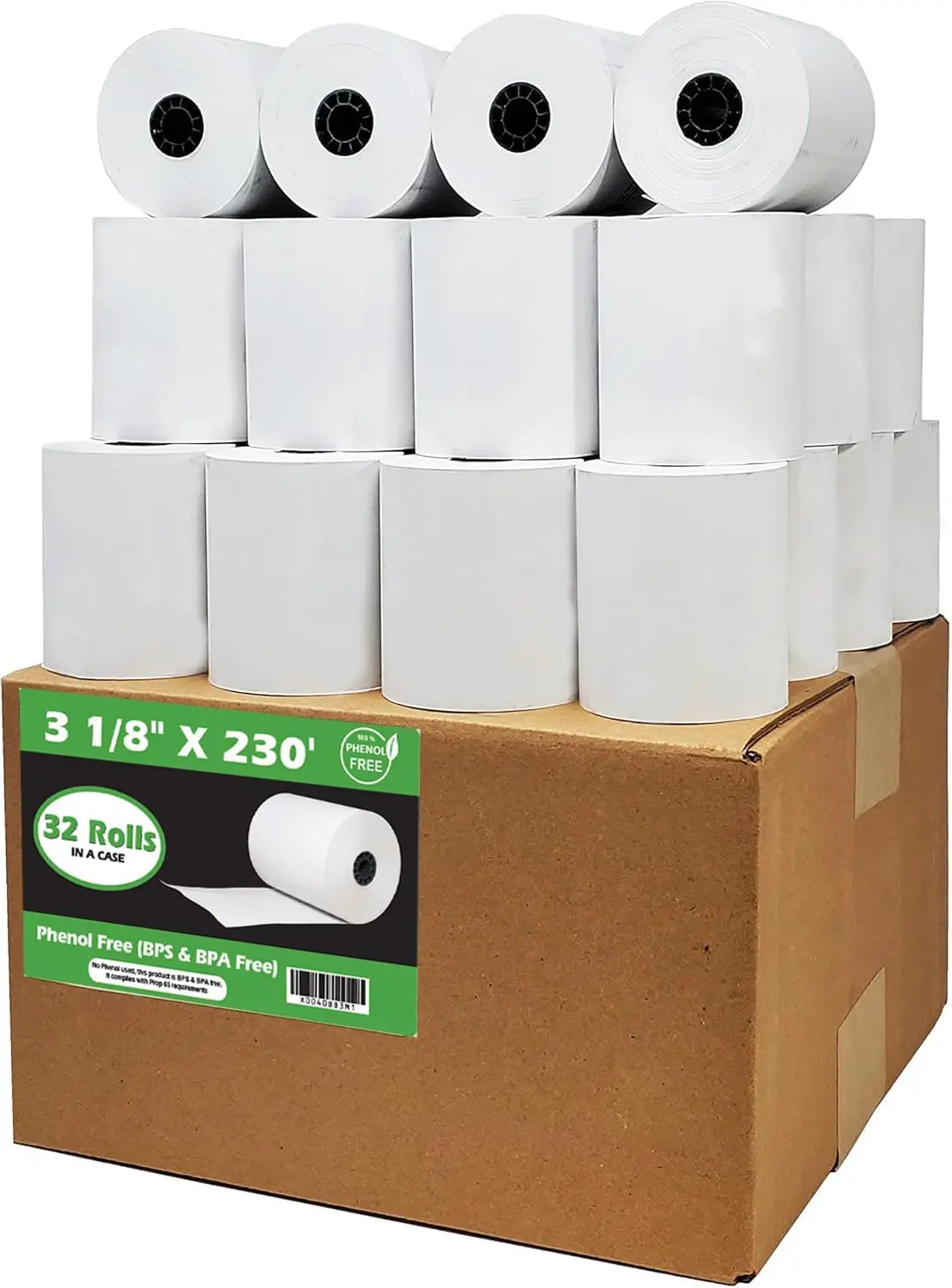

Phenol Free Thermal Paper 3 1/8" x 230' - 32 Rolls, BPA & BPS Free, Eco-Friendly Receipt Rolls for POS Printers
