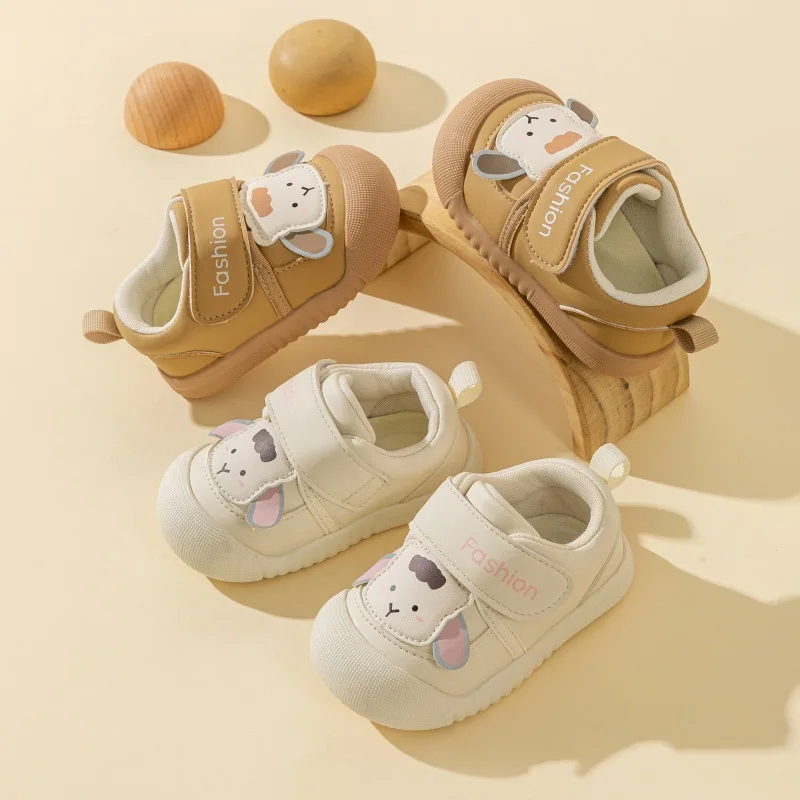 

Детская повседневная обувь ​ Мультфильм из искусственной кожи для малышей ​ Весенняя обувь Lamb для детей, противоскользящая обувь на липучке, бежевого цвета ​ Хаки, размер 15-25