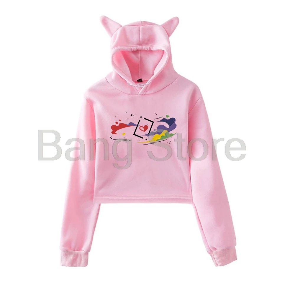 Bluza damska z kapturem i uszami kota Grian Space and Hearts, długi rękaw, codzienna odzież uliczna, krótki top