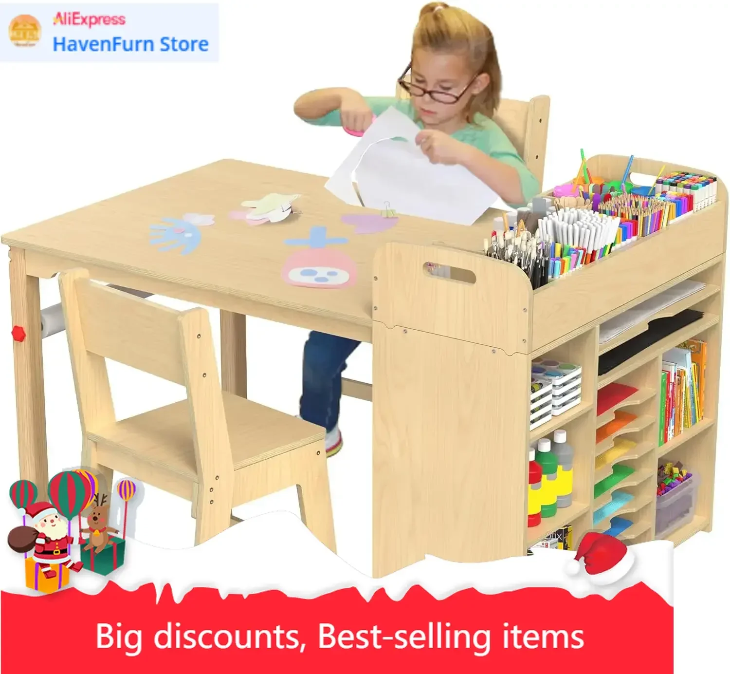 

Hot salesKids Table and Chairs Set, Craft Desk with Large Storage and Portable Art Supply Organizer for Children Ages 8-12, 47"