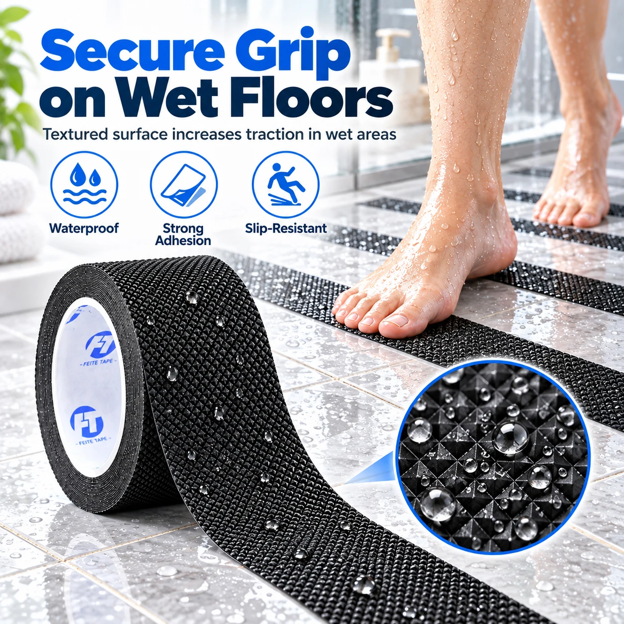 10cm×3m Anti-Slip Bathroom Tape Shower Room Anti-Fall Floor Tile Non-Slip Diamond Texture Self-Adhesive Strip 2