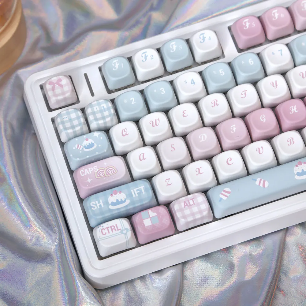 Sweet Ice Cream Cake 131-Key PBT KeyCap Set Cute Pink Blue MOA Custom Replacement Keycaps for Mechanical Keyboard