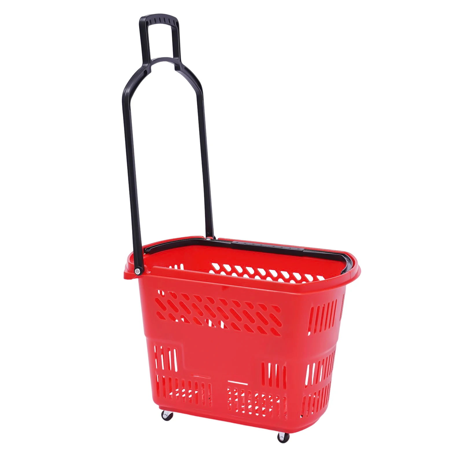 6PCS Shopping Carts with Wheels and Handle, Plastic Shopping Basket Red 35L, Portable Rolling Shopping Basket Set in Supermarket