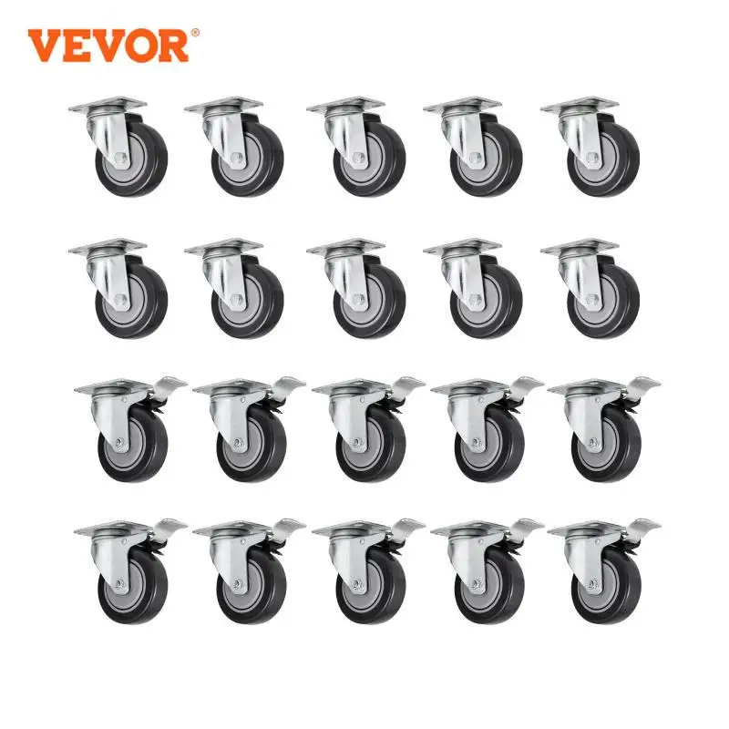 VEVOR 16 Pack Casters w/ Polyurethane Wheels All Swivel and 8 Brake Tough Casters w/ Top Plate Bearing Heavy Duty for Warehouse