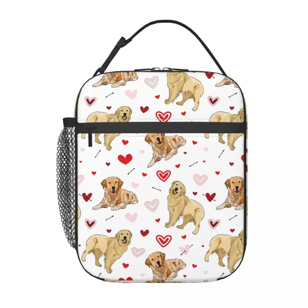 Bolsa de mano aislante para el almuerzo, Bento térmico para la escuela, enfriador divertido, corazones, garabatos, amor, perro, Golden Retriever