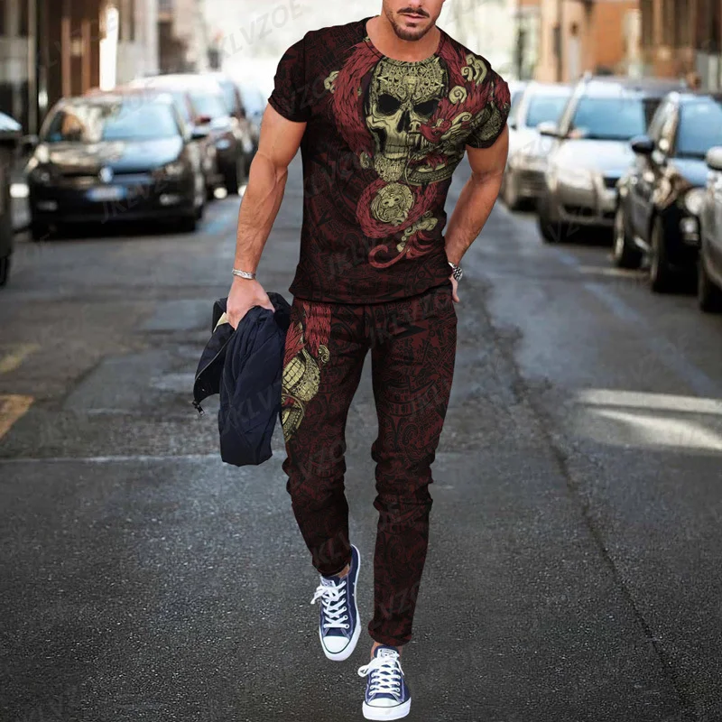 2023 Fashion Sportswear Suit Skeleton Series High-quality Clothing Devil Short Sleeve 3D Printed Breathable Casual 2-piece Set