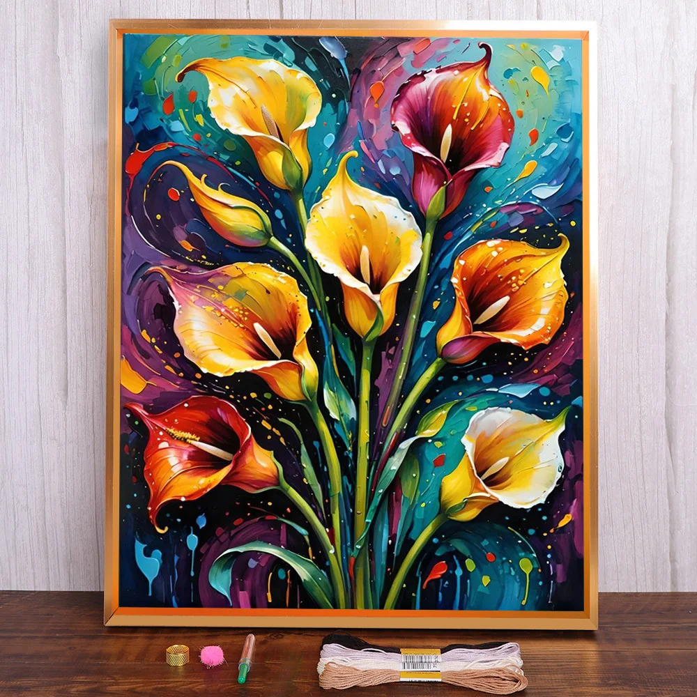 

Flower Hoonlily Printed Fabric Cross-Stitch Embroidery Patterns Hobby Handiwork Needlework Handmade For Adults Sales Floss