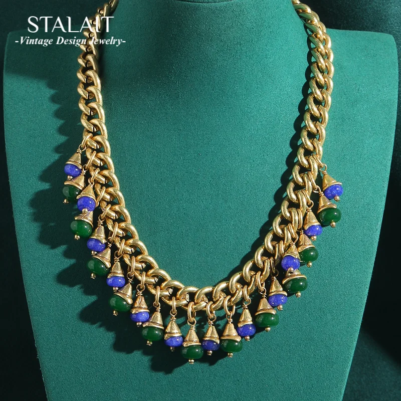 

Vintage Flower Collar Choker Necklaces Tassel Blue Green Glass Antique Gold Color Statement Gift Luxury Designer Jewelry 2025