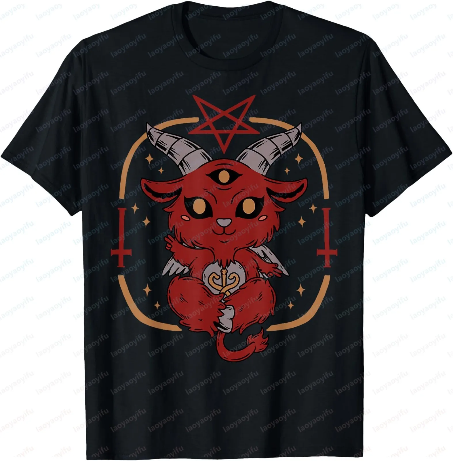 Lucifer Sigil Satanic Goat Cute Goth Baby Baphomet T-shirt - Fashionable Casual Loose Short Streetwear Unisex T-shirt