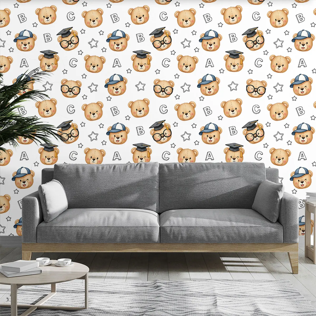 1PC Cartoon Bear Head Portrait Wall Sticker PVC Flat Cycle Wallpaper for Living Room and Bedroom Wall Decoration