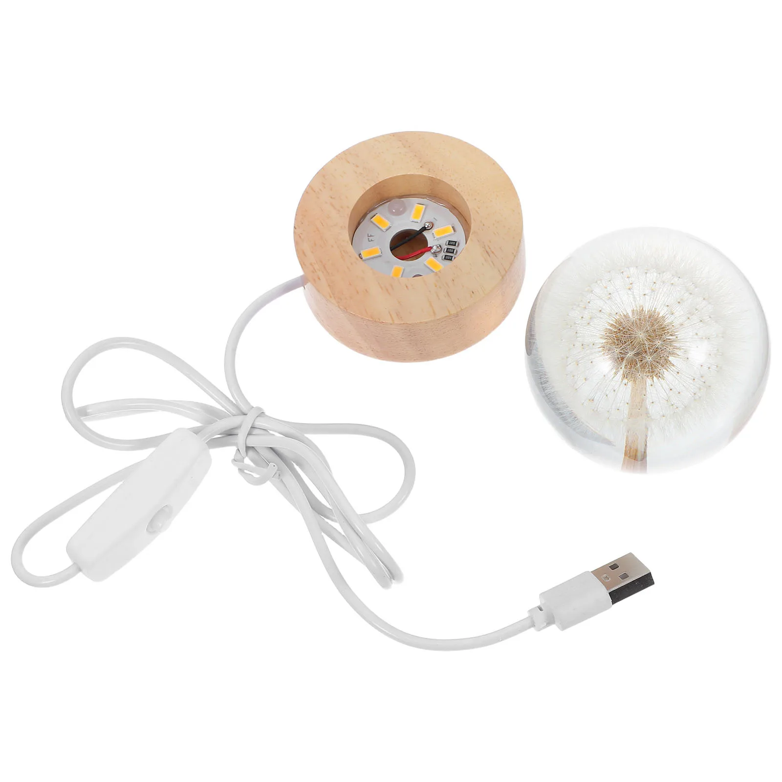 

Dandelion Crystal Ball Night Light 3D Engraved Wooden Base Lighting Unique Decorative Gift No Maintenance Needed