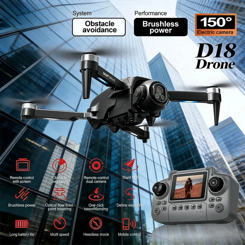 

D18 GPS Drone with 8K HD Dual CameraObstacle AvoidanceBrushless Motor5G WiFi and LCD ScreenRC Quadcopter for Aerial Photography