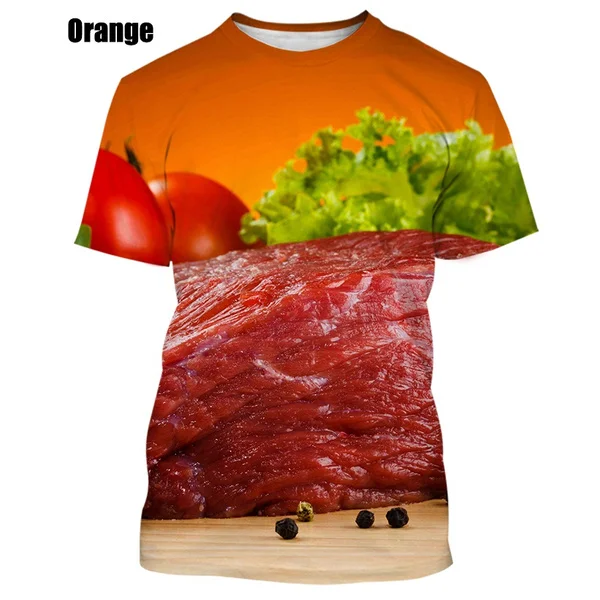 New Beef Meat 3d Funny Personality Simulation Bacon Pullover Plus Size Clothing Sports Tee Tops T-Shirt