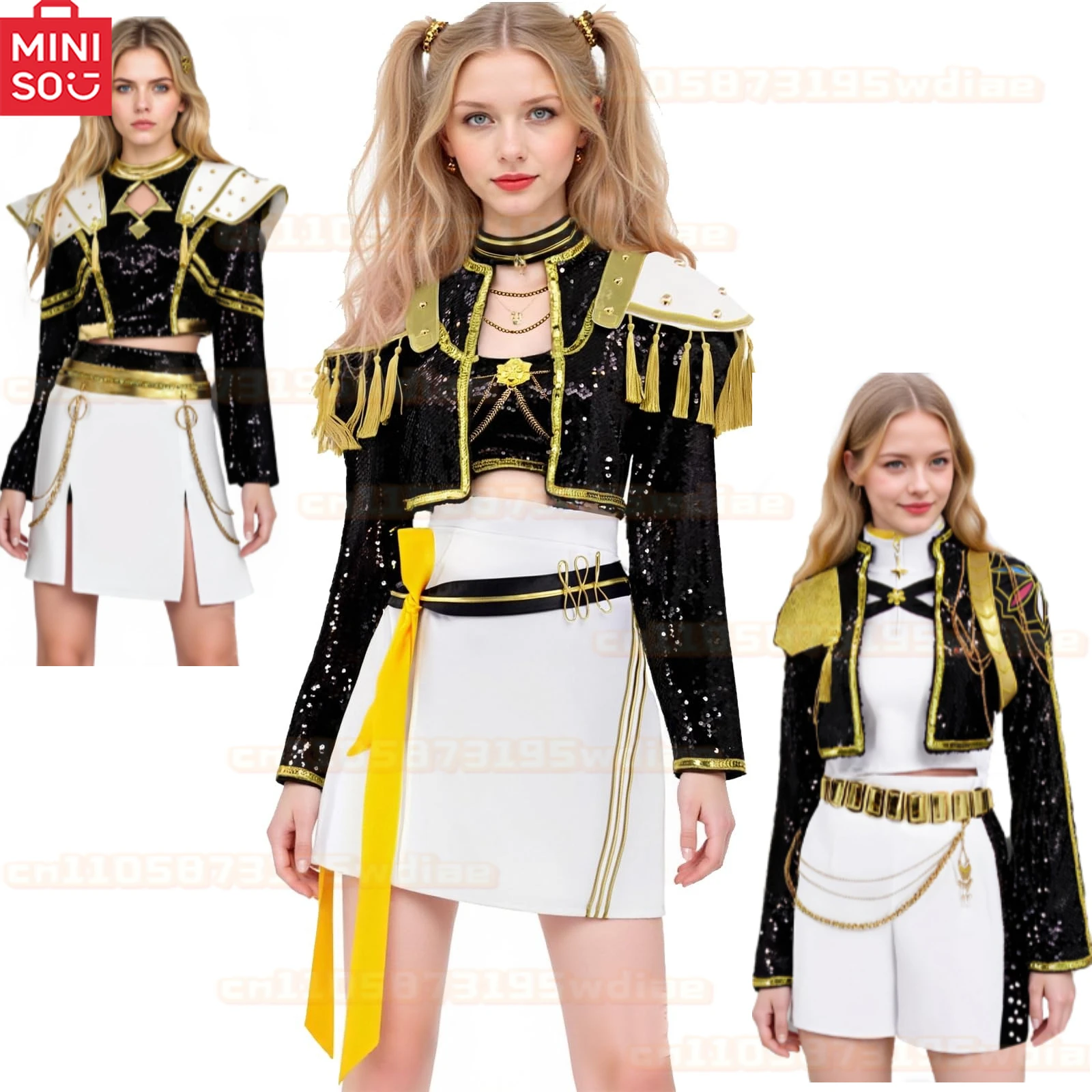 

MINISO Rumi Zoey Mira Cosplay KPop Demon Hunters Cosplay Costume Wig Women Black Golden Suit Halloween Party Role Playing Outfit