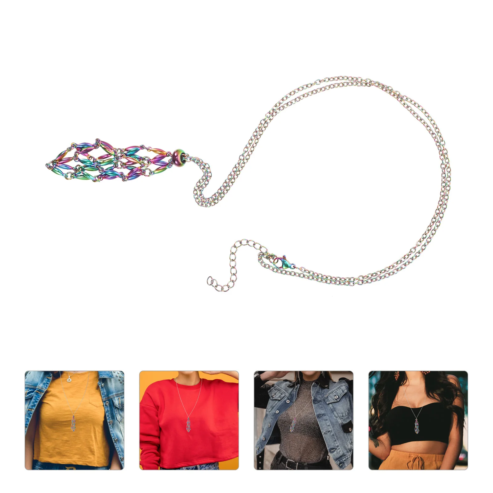 

Crystal Holder Necklace Stainless Steel Cage Pendant Adjustable Rope Colorful Stone Fashion Jewelry Crystal Holder