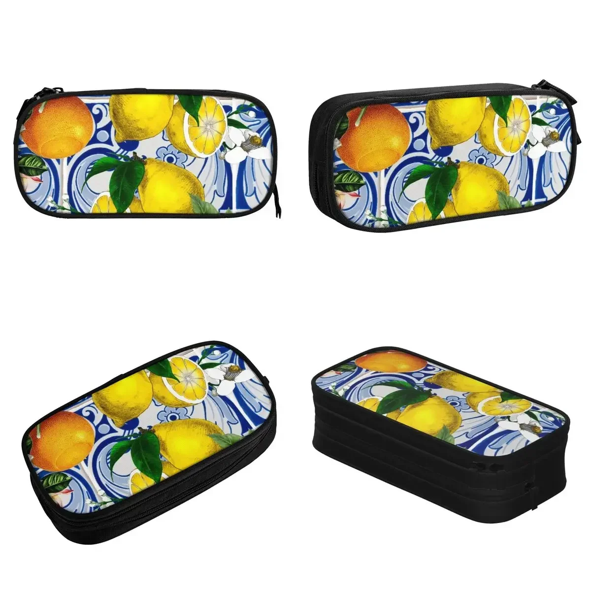 Mediterranean Lemon Pencil Case Nordic Fresh Yellow Print Pencil Pouch Pen Box Big Capacity Bag Students School Gift Stationery