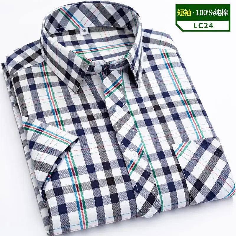 Summer new 7XL 8XL plus-size cotton Oxford plaid men\'s short-sleeved shirt lightweight breathable business casual fashion slim