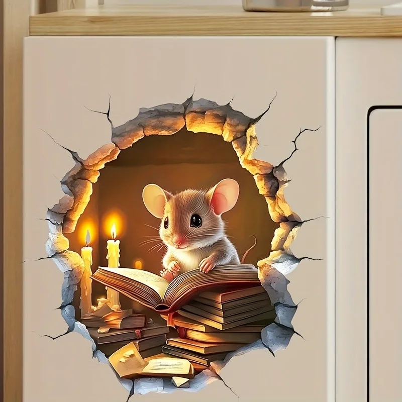 VIKAMA Mouse Brushing Teeth Sink Wall Sticker Funny Xmas Self-Adhesive Decor for Living Room Bedroom Dorm