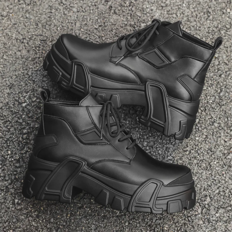 

Мужские роскошные модные туфли на платформе в стиле панк-рок, черные стильные оригинальные кожаные туфли, ковбойские ботильоны, дизайнерские короткие ботинки