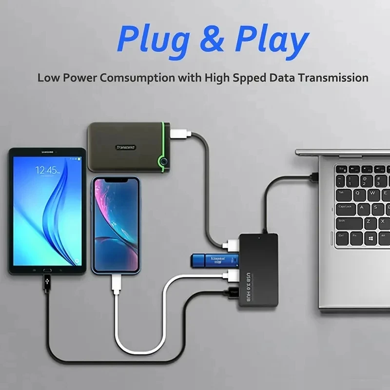 عالية السرعة USB 2.0 Hub 4-Port كابل بيانات الفاصل محول متعدد النظام التوصيل والتشغيل المتوسع لتحسين الاتصال #5
