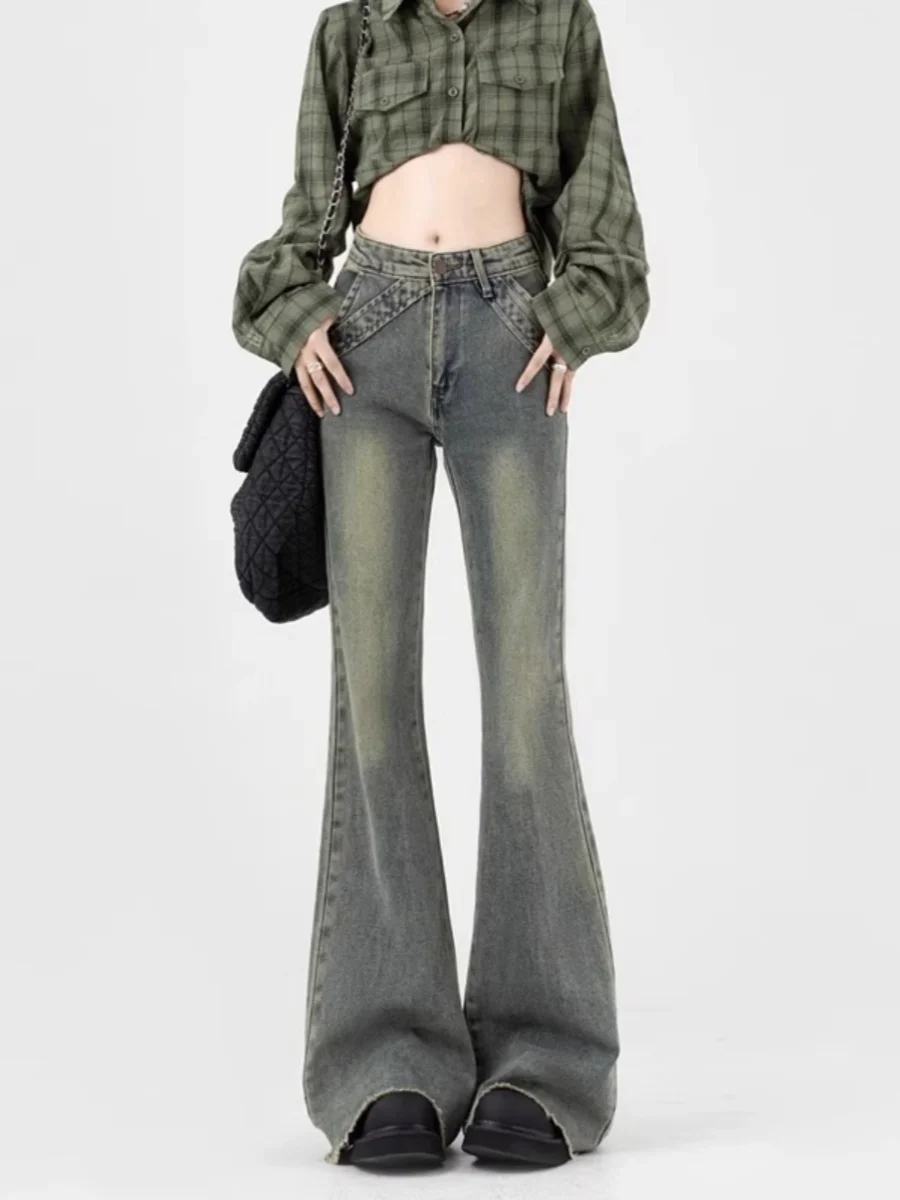 

High Waist Bell Bottom Jeans Women's Loose Fit Elastic Vintage Floor Length Slimming Cotton Stretch Denim Jeans